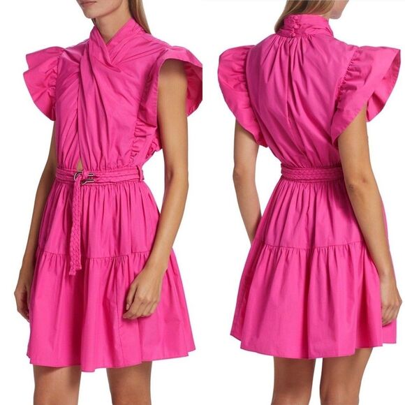 10 Crosby Derek Lam Fuchsia Ruffle Midi Dress - Picture 2 of 16